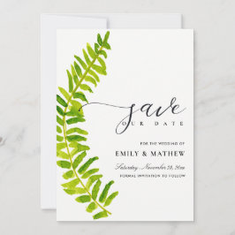 GREEN GOLD WATERVERF FERN FOLIAGE BEWAREN DE DATUM SAVE THE DATE