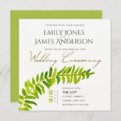 GREEN GOLD WATERVERF FERN FOLIAGE WEDDING KAART (Voorkant / Achterkant)
