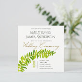 GREEN GOLD WATERVERF FERN FOLIAGE WEDDING KAART (Staand voorkant)