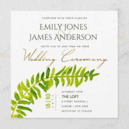 GREEN GOLD WATERVERF FERN FOLIAGE WEDDING KAART