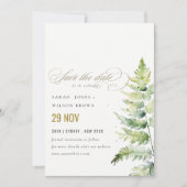 Green Gold Waterverf Fern Foliage Wedding Save The Date (Voorkant)