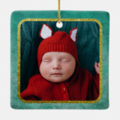 Green Gold Waterverf Fox - Aangepaste foto Keramisch Ornament (Achterkant)