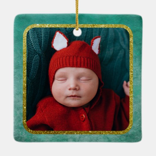 Green Gold Waterverf Fox - Aangepaste foto Keramisch Ornament (Achterkant)