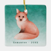 Green Gold Waterverf Fox - Aangepaste foto Keramisch Ornament (Voorkant)