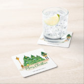 Green Gold Waterverf kerstbomen Kartonnen Onderzetters (Insitu)