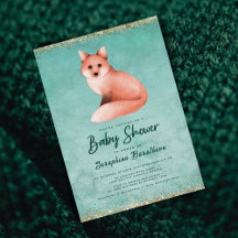 Green Gold Waterverf Woodland Fox Baby shower