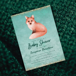 Green Gold Waterverf Woodland Fox Baby shower Kaart