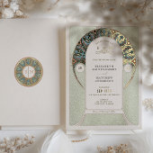 Green Gold Wedding Art Nouveau Art Deco Mucha Folie Uitnodiging