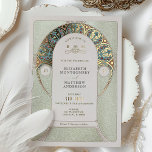 Green Gold Wedding Art Nouveau Art Deco Mucha Folie Uitnodiging<br><div class="desc">Art Nouveau Green & Gold Wedding Invitations van Alphonse Mucha in een romantisch en griezelig ontwerp met Real Gold Foil. Victoriaans bloei vult klassieke art decofonts aan. Voer je aangepaste gegevens in en je bent klaar. Als u het ontwerp verder wilt wijzigen, klikt u op de blauwe knop "Aanpassen". Hartelijk...</div>