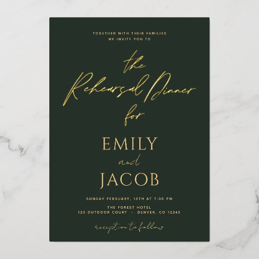 Green Gold Wedding Modern Typography Script Folie Uitnodiging (Voorkant)