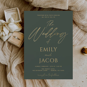 Green Gold Wedding Modern Typography Script Folie Uitnodiging
