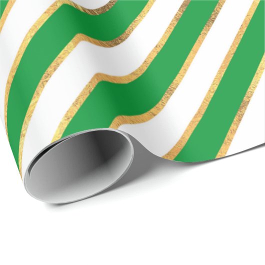 Green Gold White Diagonal Stripe Pattern Cadeaupapier (Rol Hoek)