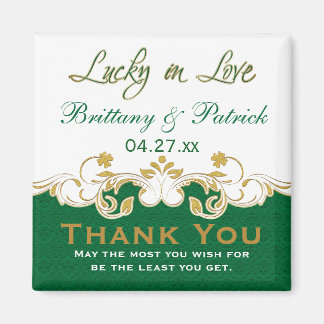 Green Gold White scrolde Weddenschap Favor Magnet