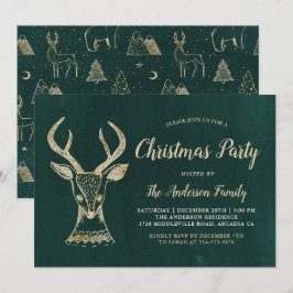 Green Gold Woodland Deer kerstparty Kaart