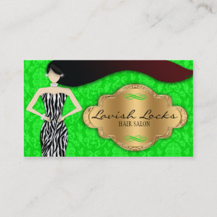 Green Gold Zebra Damask Hair Stylist Salon Visitekaartje