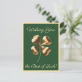 Green Golden Four-leaf Clover Good Luck Briefkaart (Staand voorkant)