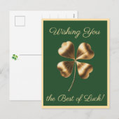 Green Golden Four-leaf Clover Good Luck Briefkaart (Voorkant / Achterkant)