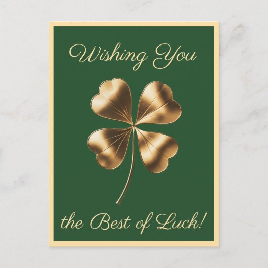 Green Golden Four-leaf Clover Good Luck Briefkaart (Voorkant)
