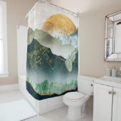 Green Golden Mountains Douchegordijn (In situ)