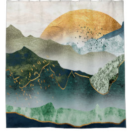 Green Golden Mountains Douchegordijn