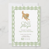 Green Golden Retriever Gouden Jaar Eerste Verjaard Kaart (Voorkant)