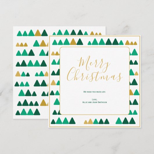 Green & Golden Trees Merry Christmas Square Card (Voorkant / Achterkant)