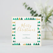 Green & Golden Trees Merry Christmas Square Card (Staand voorkant)