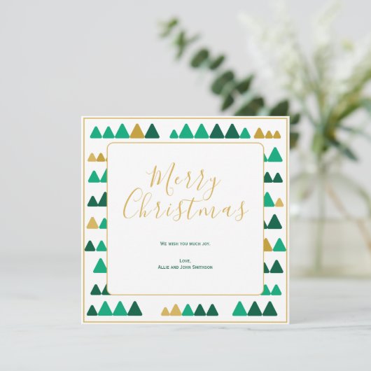 Green & Golden Trees Merry Christmas Square Card (Staand voorkant)