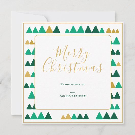 Green & Golden Trees Merry Christmas Square Card (Voorkant)