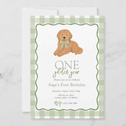 Green Goldendoodle Golden Year First Birthday Kaart (Voorkant)