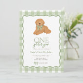 Green Goldendoodle Golden Year First Birthday Kaart (Staand voorkant)