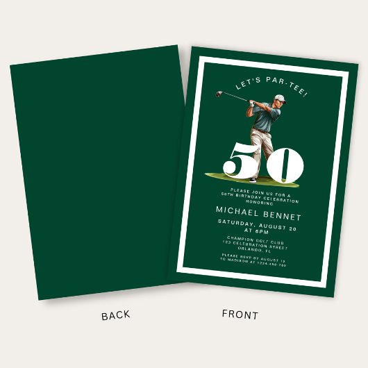 Green Golf 50th Birthday Invitation Kaart