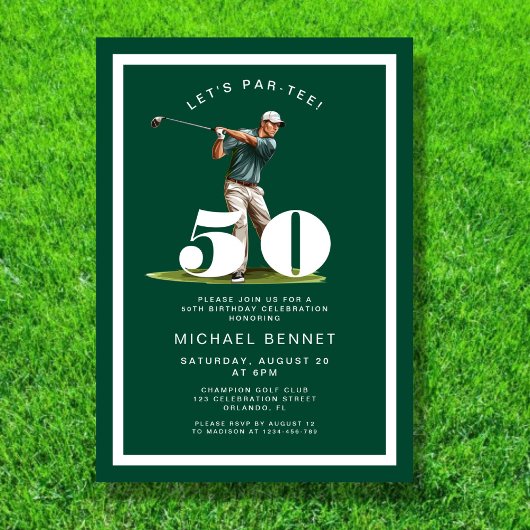 Green Golf 50th Birthday Invitation Kaart
