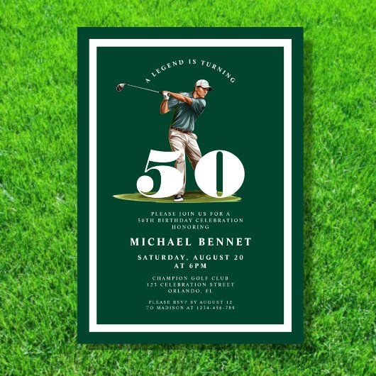 Green Golf 50th Birthday Invitation Kaart