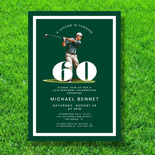 Green Golf 60th Birthday Invitation Kaart