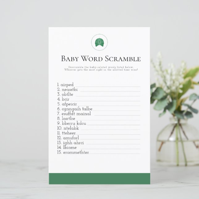 Green golf baby woord scrabble baby shower (Staand voorkant)