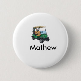 Green golf car name man sports boy gifts letter  ronde button 5,7 cm
