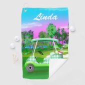 Green Golf Diamond Sunset Course Personalize Towel Golfhanddoek (Insitu)