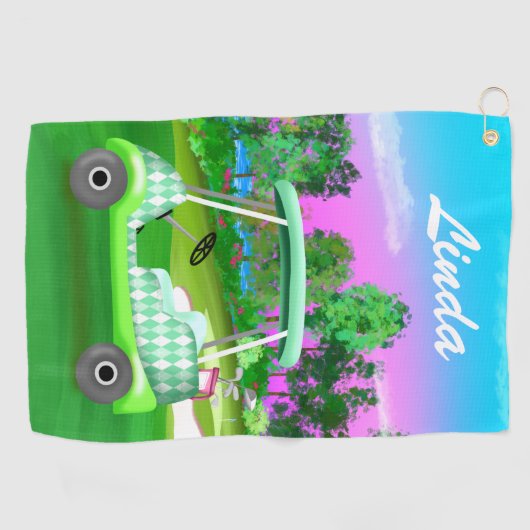 Green Golf Diamond Sunset Course Personalize Towel Golfhanddoek (Horizontaal)