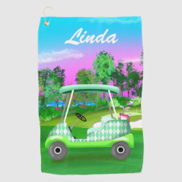 Green Golf Diamond Sunset Course Personalize Towel Golfhanddoek