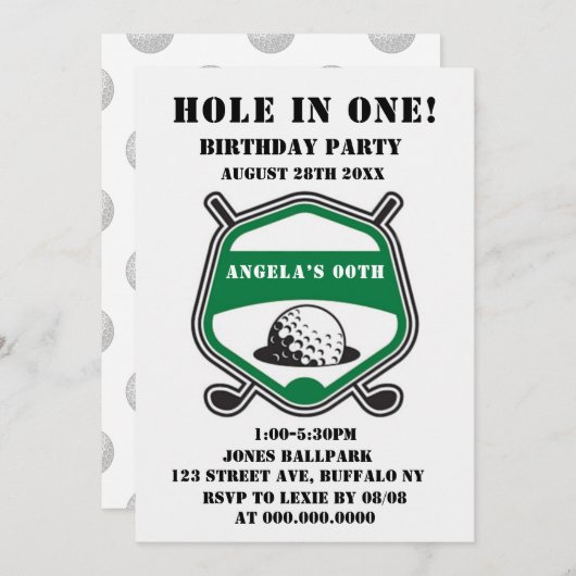 Green Golf Theme Birthday Party nodigt uit (Voorkant / Achterkant)