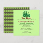 Green Golfer in cart Retirement Party Invitation Kaart (Voorkant / Achterkant)