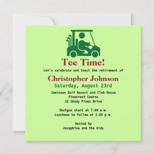 Green Golfer in cart Retirement Party Invitation Kaart