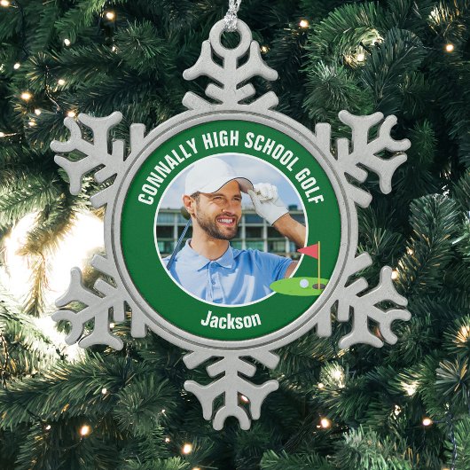 Green Golfer Photo High School Golf Team Tin Sneeuwvlok Ornament