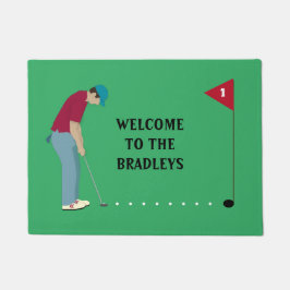 Green Golfer Putting Ball Deurmat