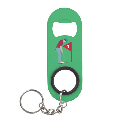 Green Golfer Putting Ball Mini Flessenopener (Voorkant)