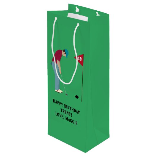 Green Golfer Putting Ball Wijn Cadeautas (Achterkant Gekanteld)