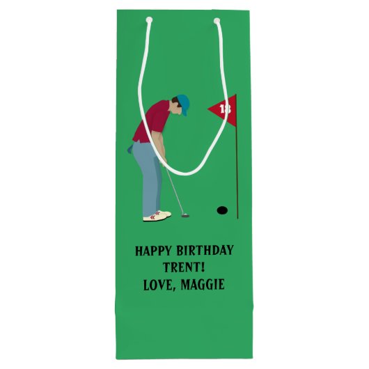 Green Golfer Putting Ball Wijn Cadeautas (Achterkant)