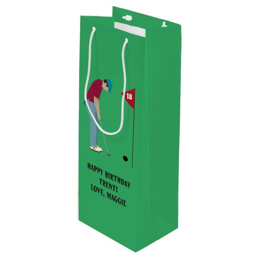 Green Golfer Putting Ball Wijn Cadeautas (Voorkant Gekanteld)
