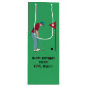Green Golfer Putting Ball Wijn Cadeautas (Voorkant)